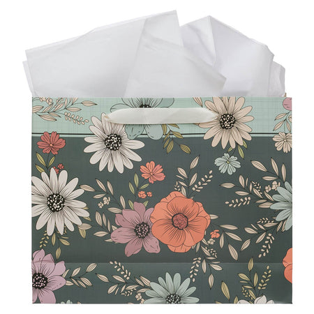 Be Still Teal Botanical Large Landscape Gift Bag - Psalm 46:10 by Christian Art Gifts, product view 2