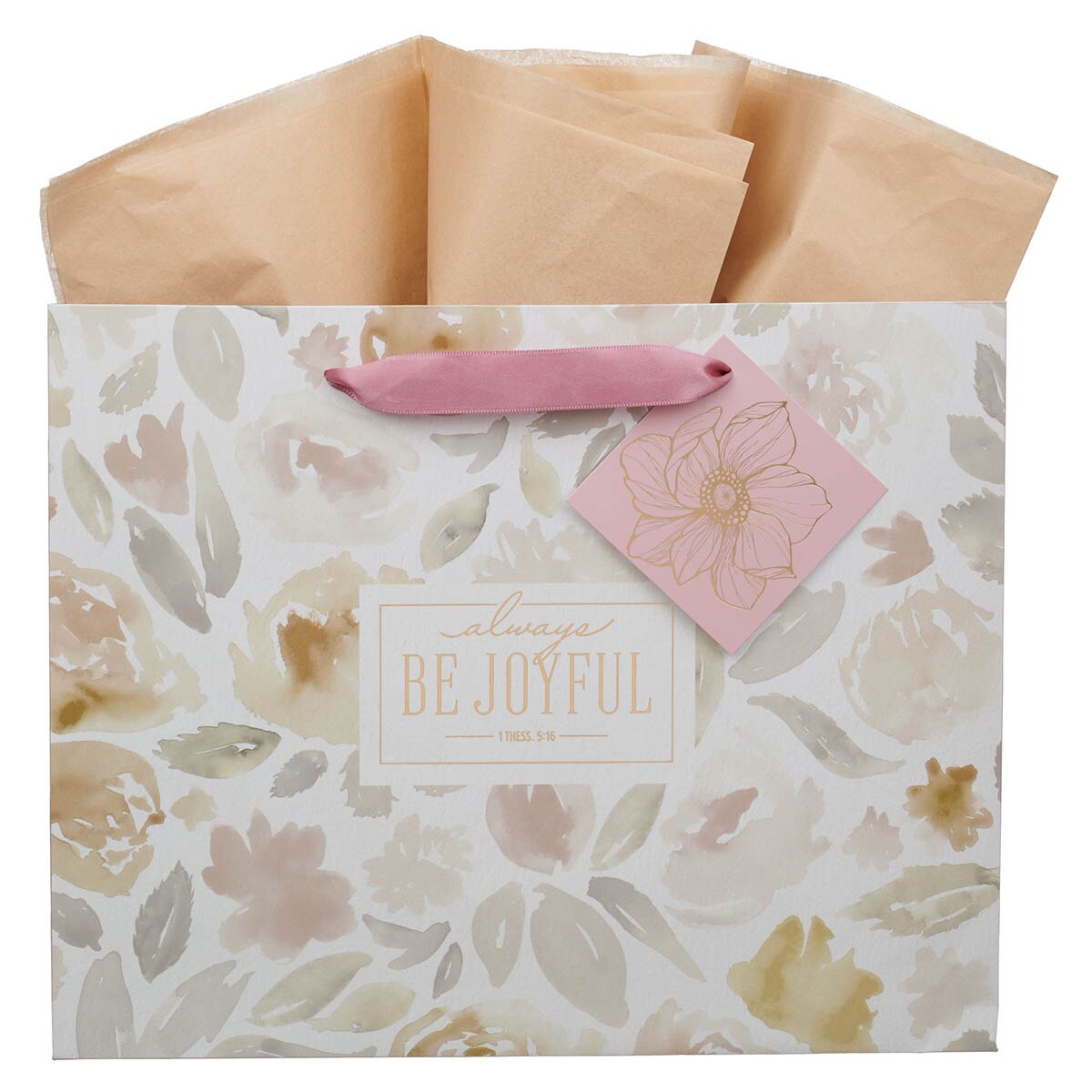 Always Be Joyful Dusty Mauve Large Landscape Gift Bag - 1 Thessalonians 5:16 by Christian Art Gifts