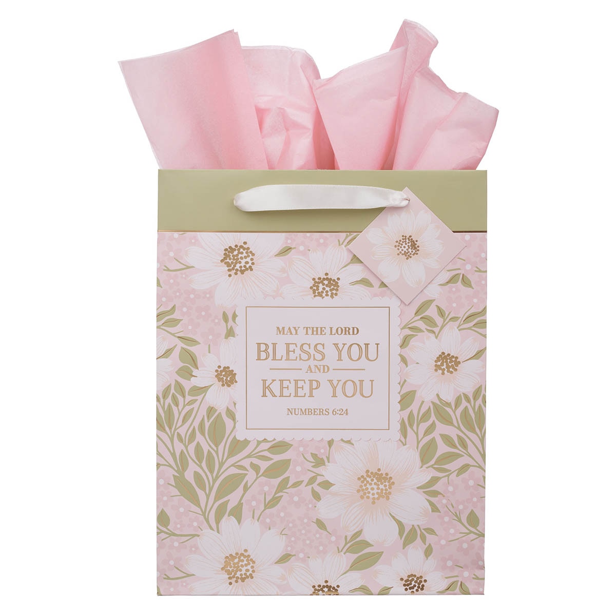 Bless and Keep You Blush Bloom Large Portrait Gift Bag - Numbers 6:24 by Christian Art Gifts