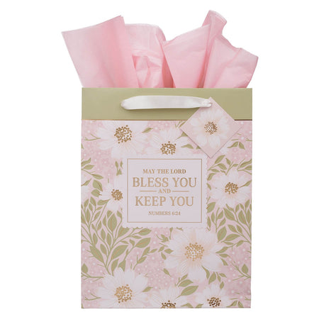 Bless and Keep You Blush Bloom Large Portrait Gift Bag - Numbers 6:24 by Christian Art Gifts