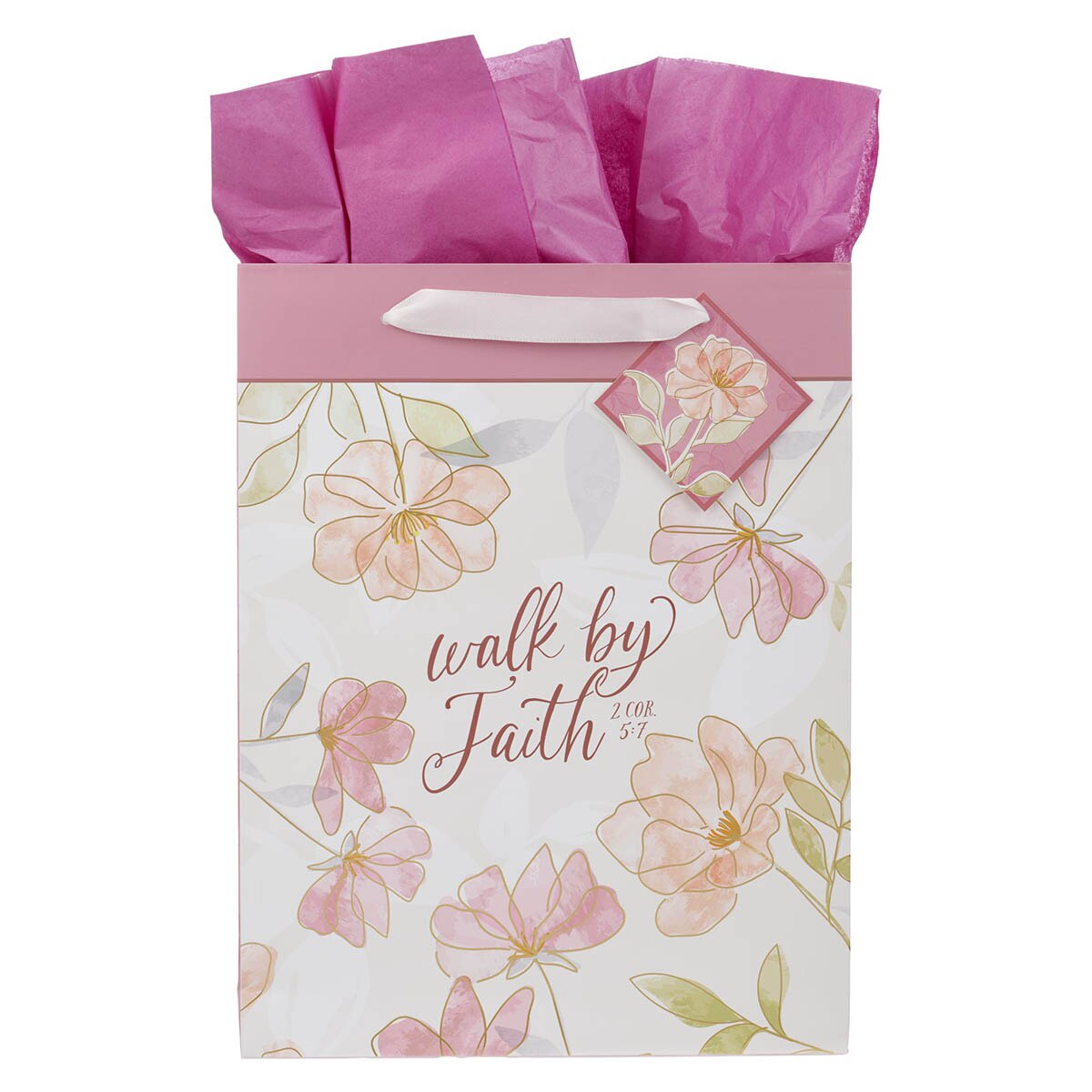 Walk by Faith Pink Cosmos Large Portrait Gift Bag - 2 Corinthians 5:7 by Christian Art Gifts