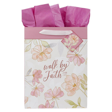 Walk by Faith Pink Cosmos Large Portrait Gift Bag - 2 Corinthians 5:7 by Christian Art Gifts