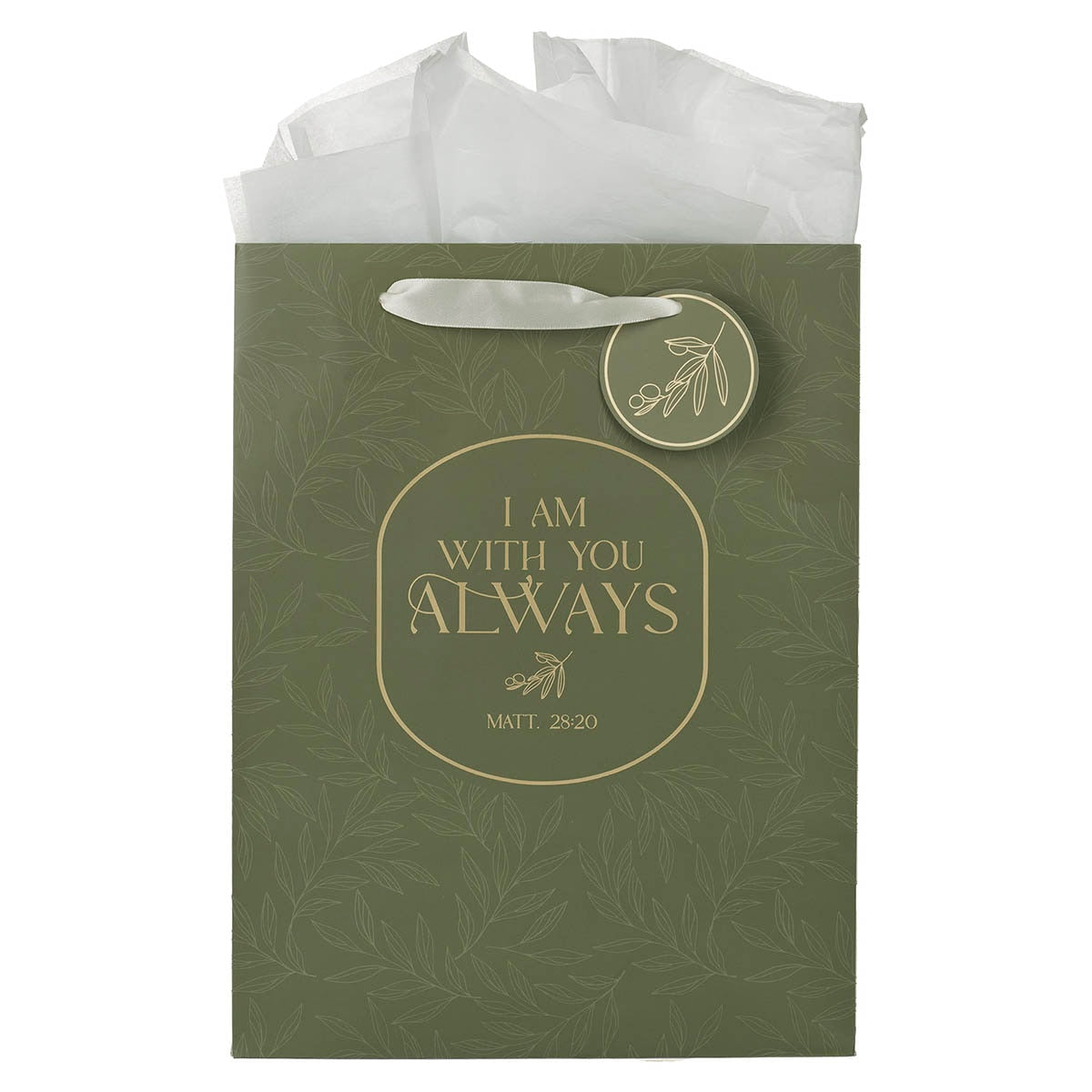 I Am With You Always Sage Botanical Large Portrait Gift Bag - Matthew 28:20 by Christian Art Gifts