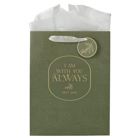 I Am With You Always Sage Botanical Large Portrait Gift Bag - Matthew 28:20 by Christian Art Gifts