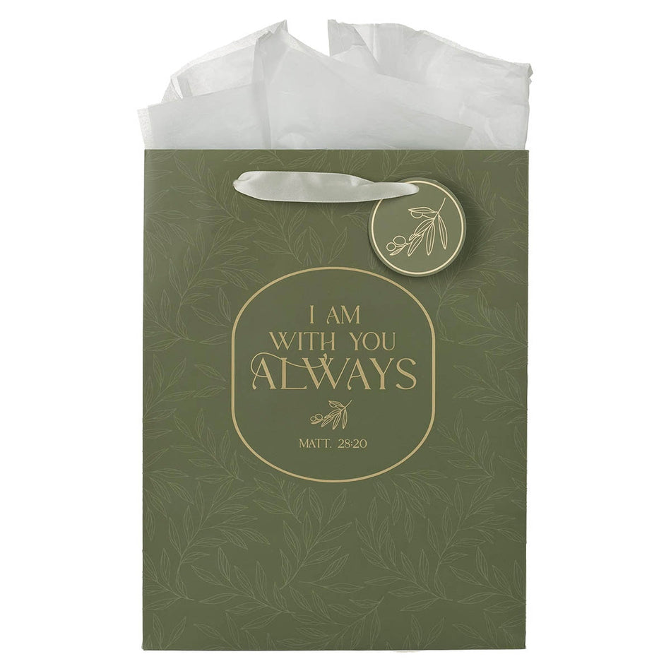 I Am With You Always Sage Botanical Large Portrait Gift Bag - Matthew 28:20 by Christian Art Gifts