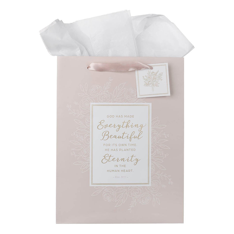 Everything Beautiful Blush Pink Large Portrait Gift Bag - Ecclesiastes 3:11 by Christian Art Gifts