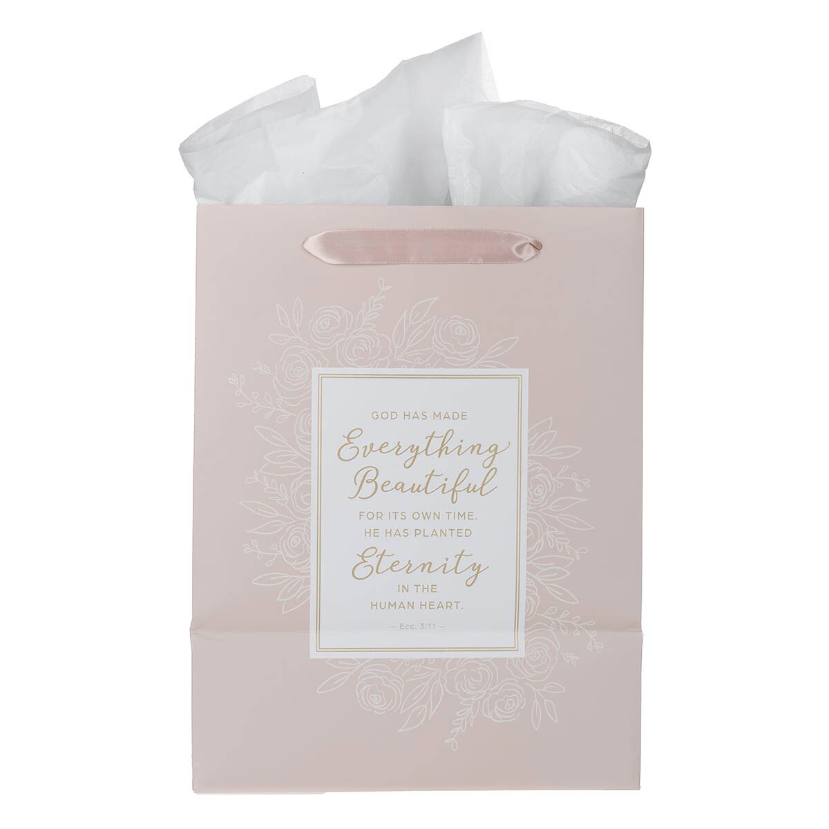 Everything Beautiful Blush Pink Large Portrait Gift Bag - Ecclesiastes 3:11 by Christian Art Gifts, product view 2