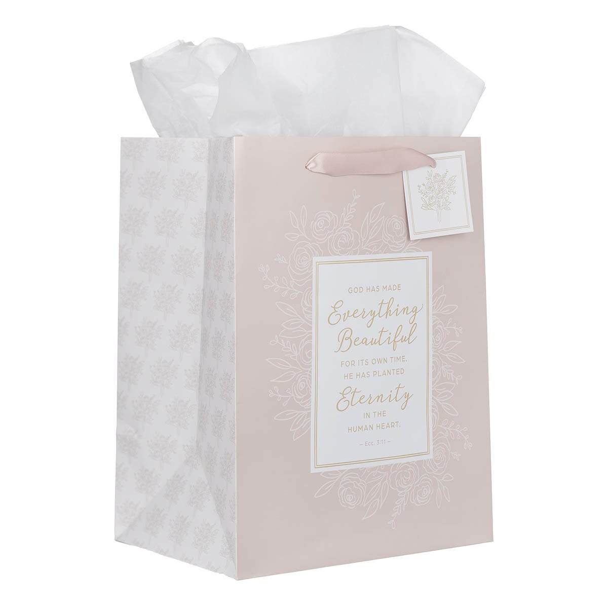 Everything Beautiful Blush Pink Large Portrait Gift Bag - Ecclesiastes 3:11 by Christian Art Gifts, product view 3