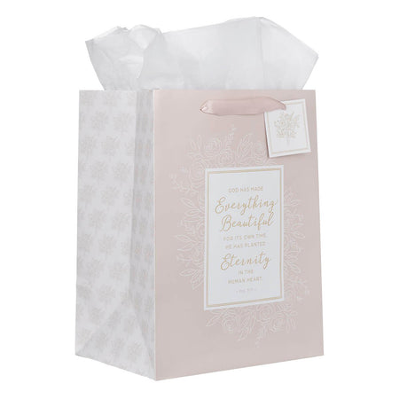 Everything Beautiful Blush Pink Large Portrait Gift Bag - Ecclesiastes 3:11 by Christian Art Gifts, product view 3
