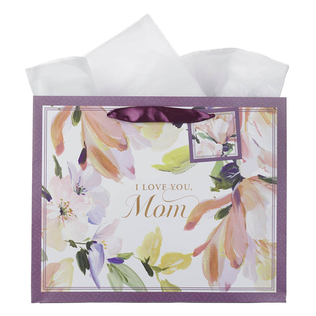 I Love You Mom Purple Foral Large Landscape Gift Bag by Christian Art Gifts
