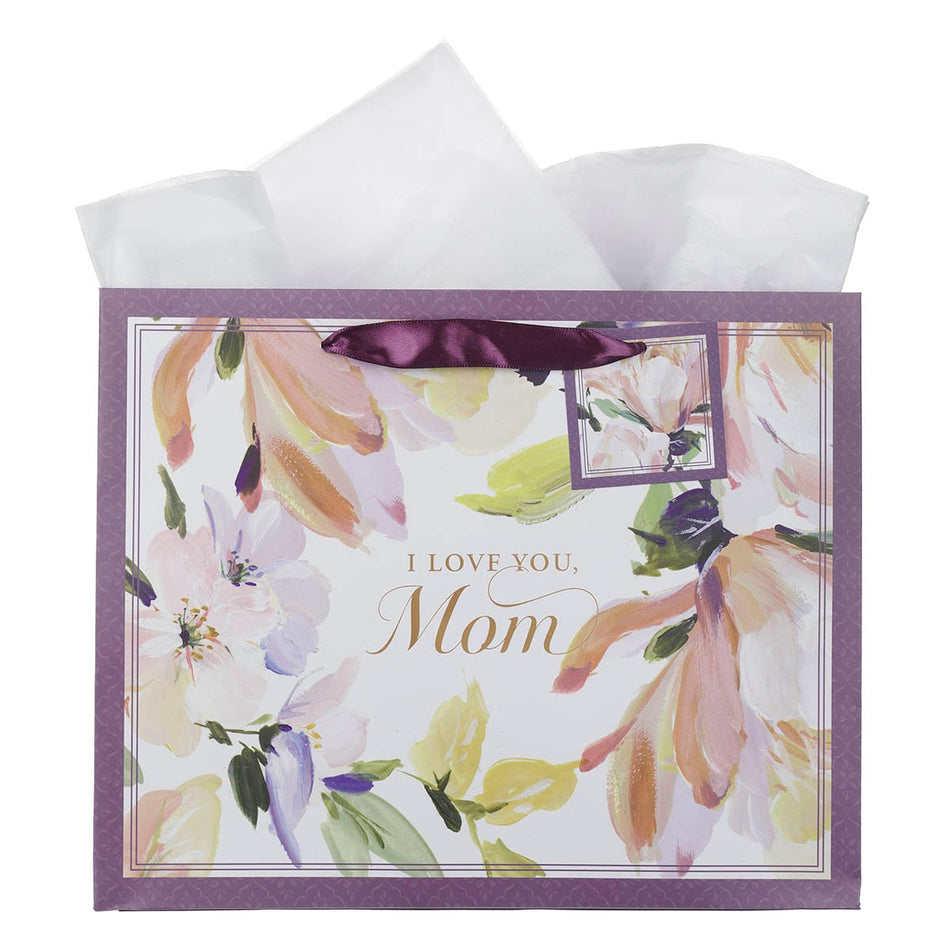 I Love You Mom Purple Foral Large Landscape Gift Bag by Christian Art Gifts