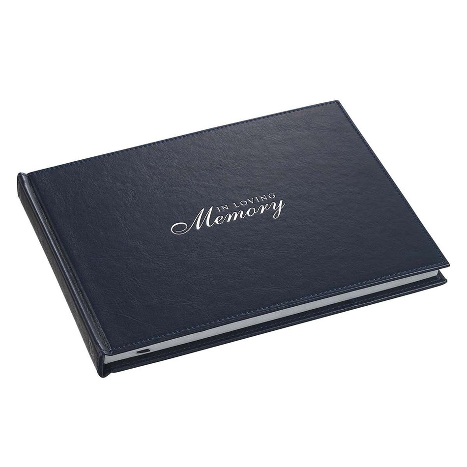 In Loving Memory Navy Faux Leather Medium Guest Book by Christian Art Gifts, product view 2