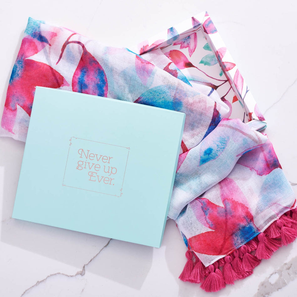 Never Give Up Pink Petals Scarf by Christian Art Gifts, product view 2