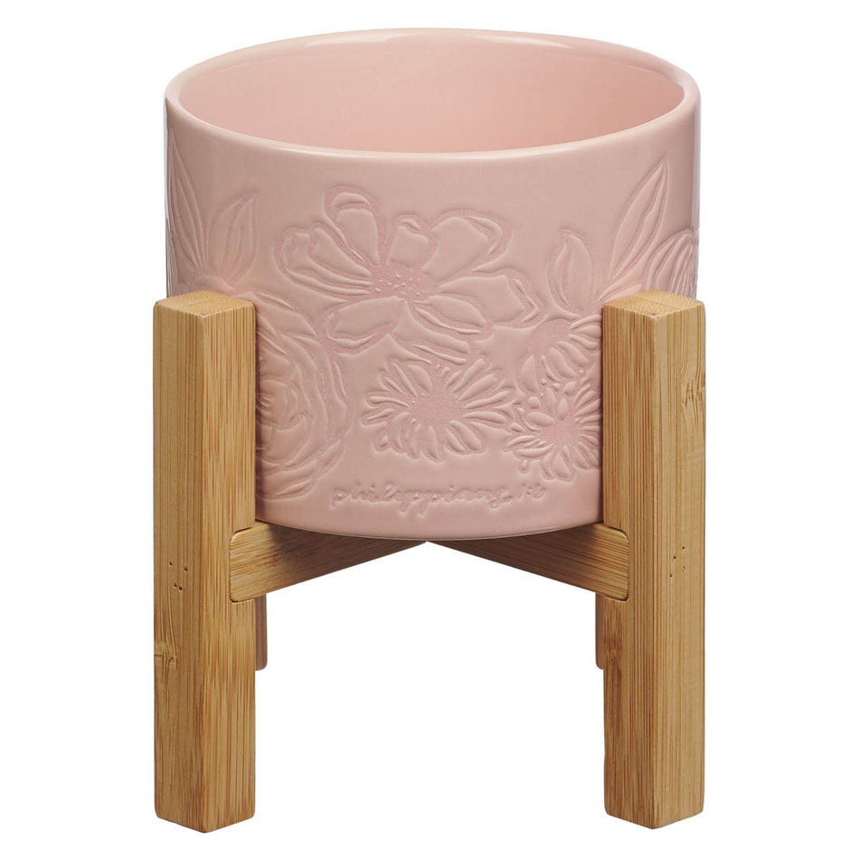 Sophia Pink Planter Pot and Bamboo Stand by Christian Art Gifts