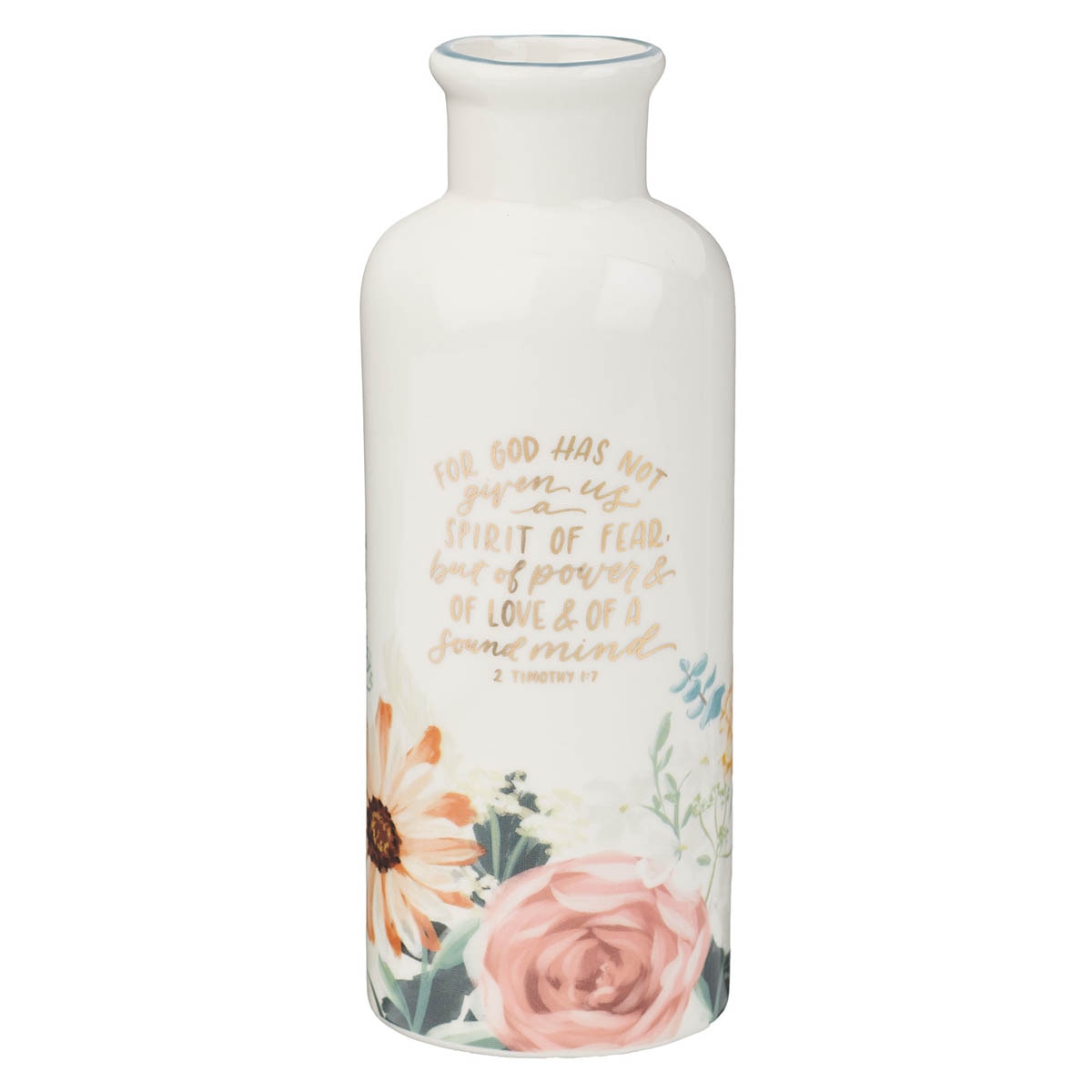 God Has Not Given Us a Spirit of Fear Teal Floral Ceramic Table Vase - Timothy 1:7 by Christian Art Gifts