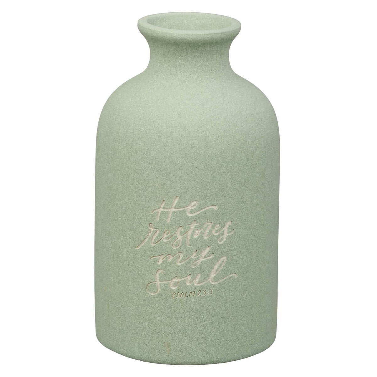 He Restores My Soul Green Garden Ceramic Table Vase - Psalm 23:3 by Christian Art Gifts