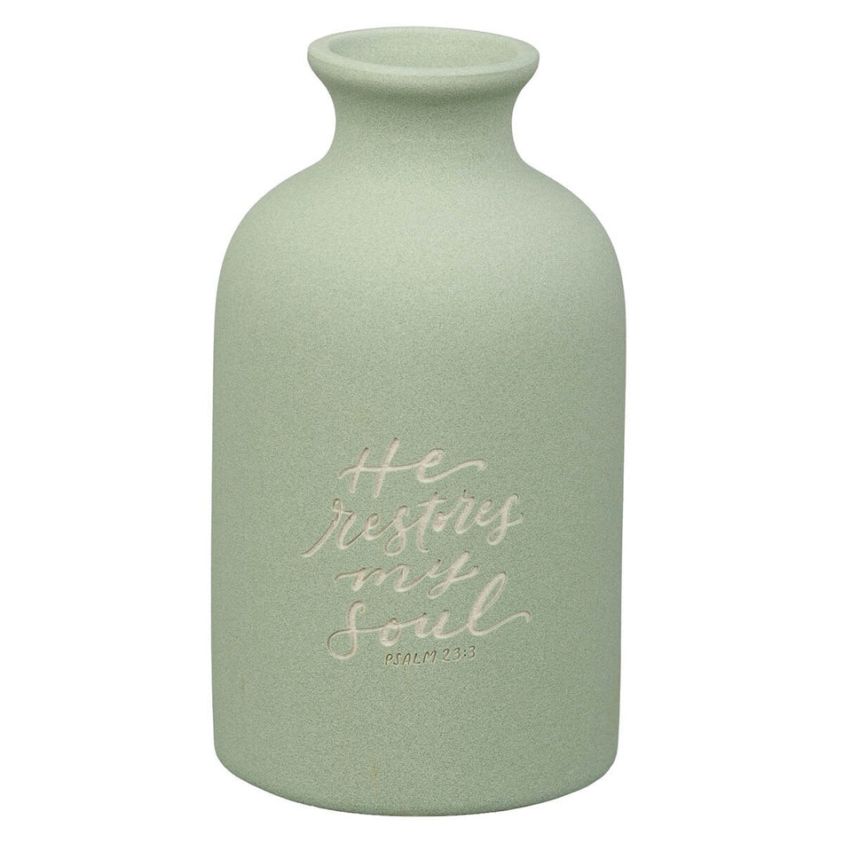 He Restores My Soul Green Garden Ceramic Table Vase - Psalm 23:3 by Christian Art Gifts