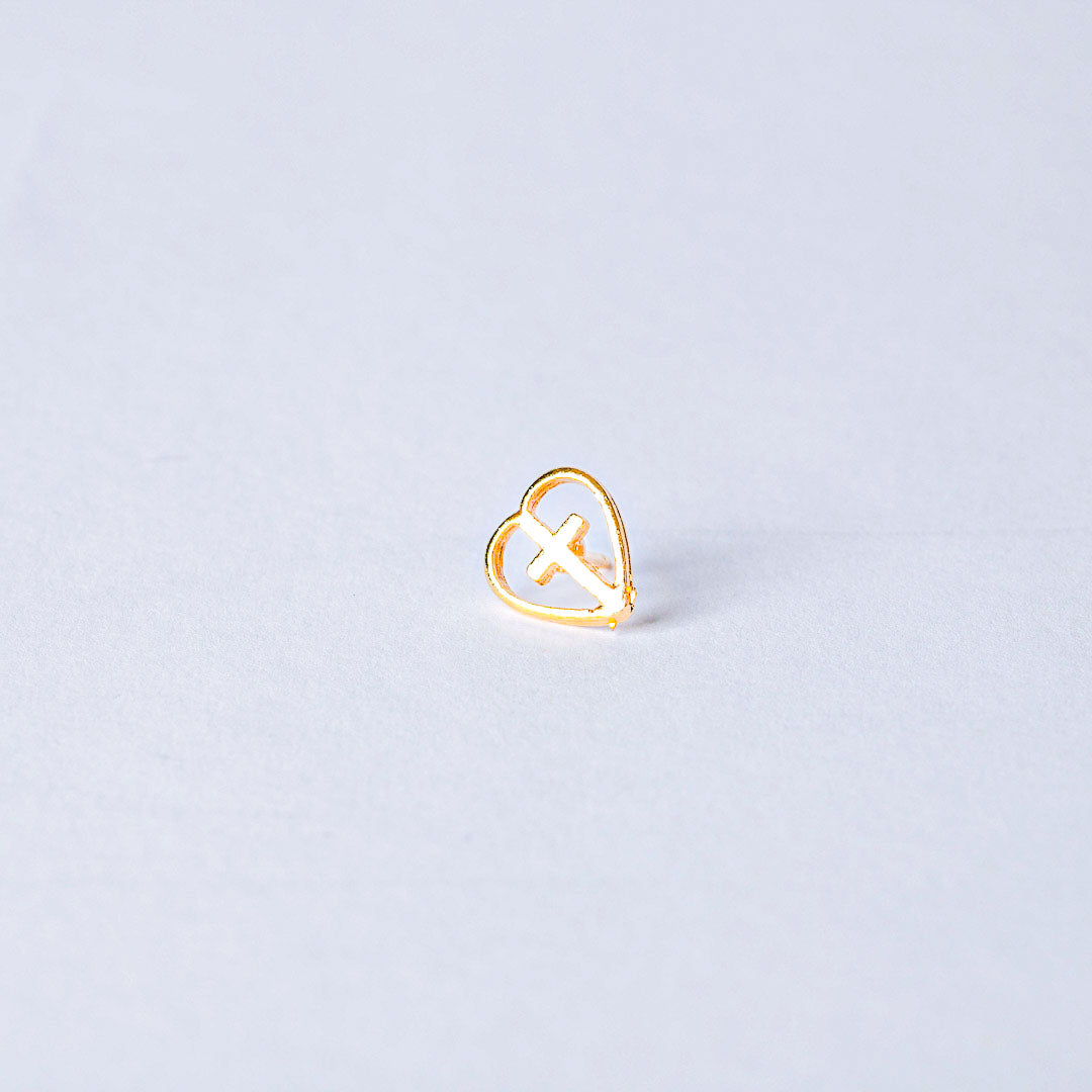 LAPEL PIN HEART/CROSS GOLD PK6