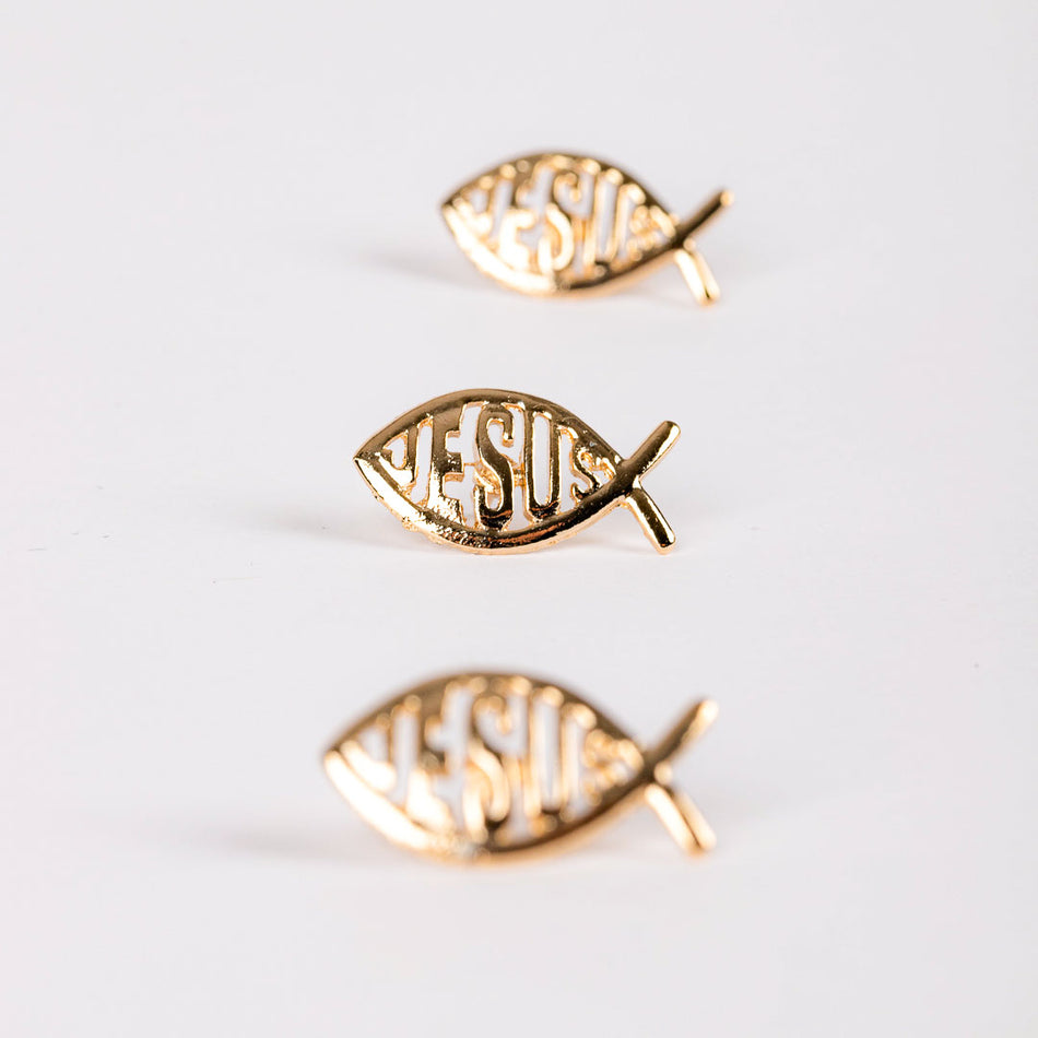 LAPEL PIN JESUS FISH GOLD PK6