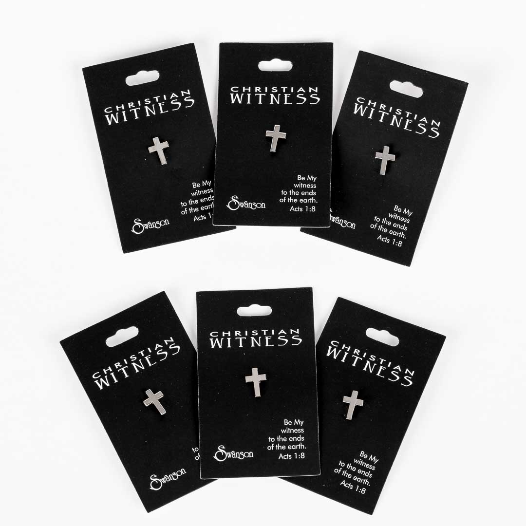 LAPEL PIN CROSS SILVER 1/2in PK6