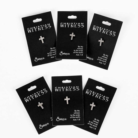 LAPEL PIN CROSS SILVER 1/2in PK6