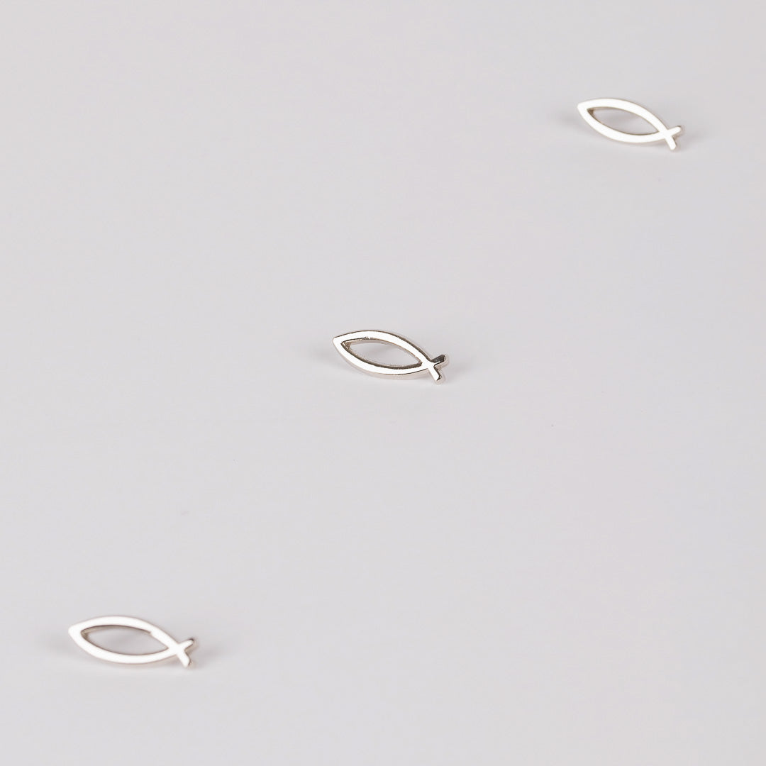 LAPEL PIN OPEN FISH SILVER PK6