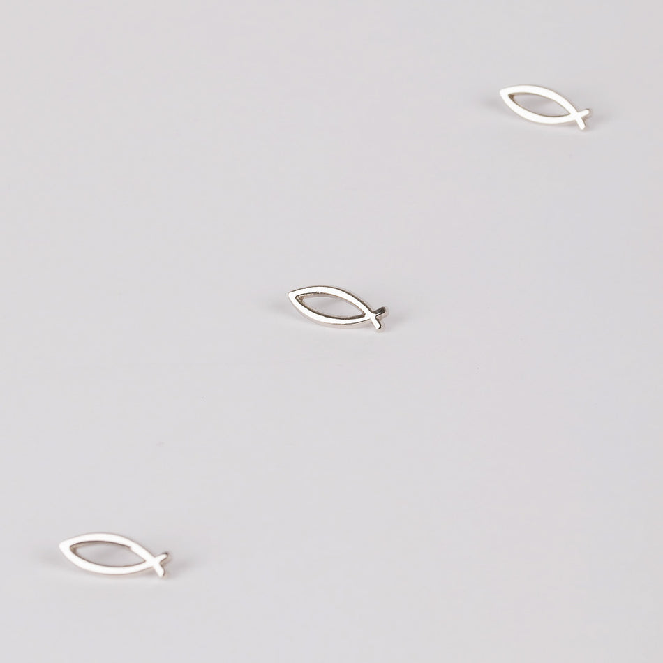LAPEL PIN OPEN FISH SILVER PK6