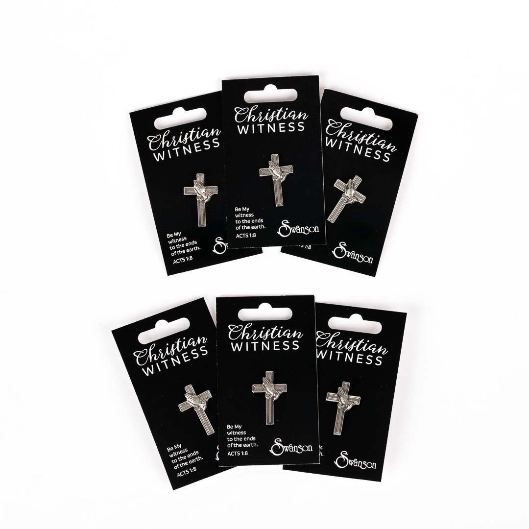 LAPEL PIN CROSS/PRAYING HAND PEWTER PK6