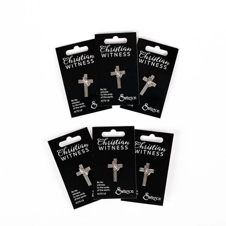 LAPEL PIN CROSS/PRAYING HAND PEWTER PK6