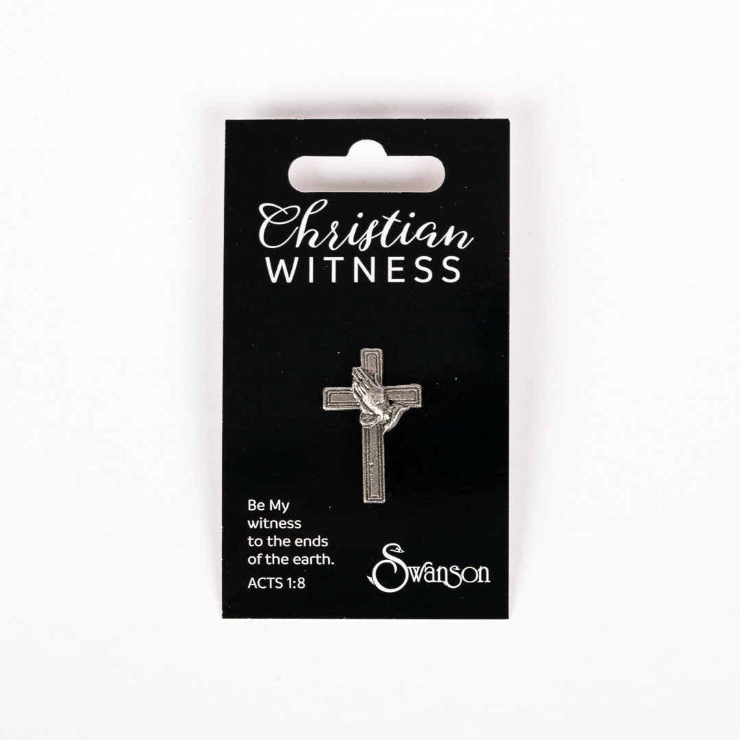 LAPEL PIN CROSS/PRAYING HAND PEWTER PK6