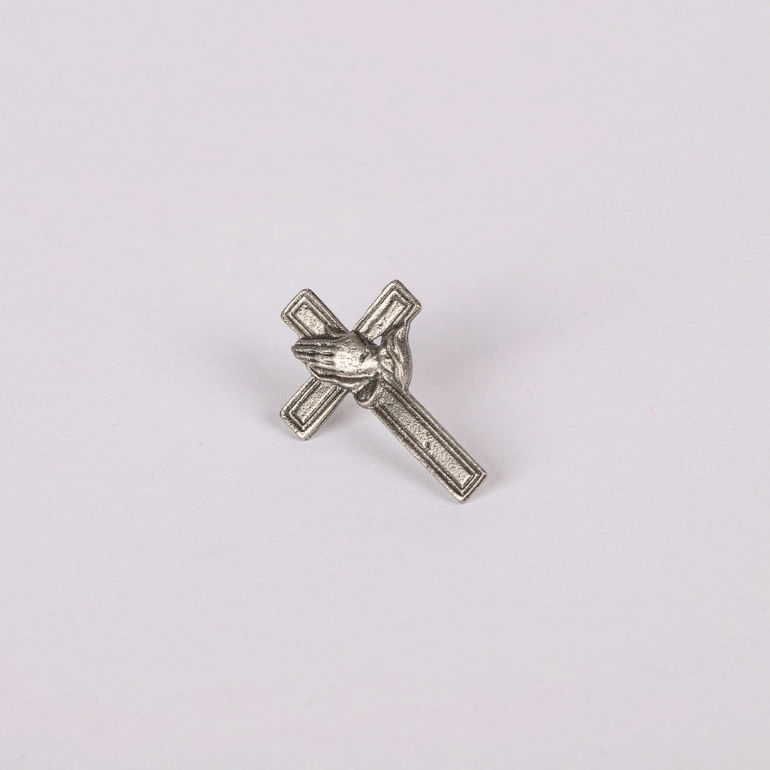 LAPEL PIN CROSS/PRAYING HAND PEWTER PK6
