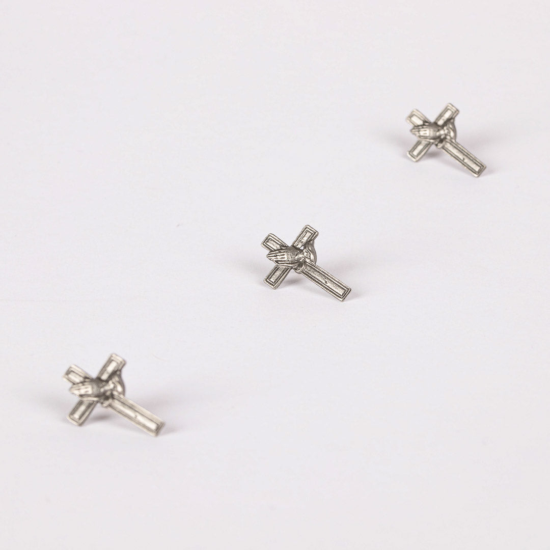 LAPEL PIN CROSS/PRAYING HAND PEWTER PK6