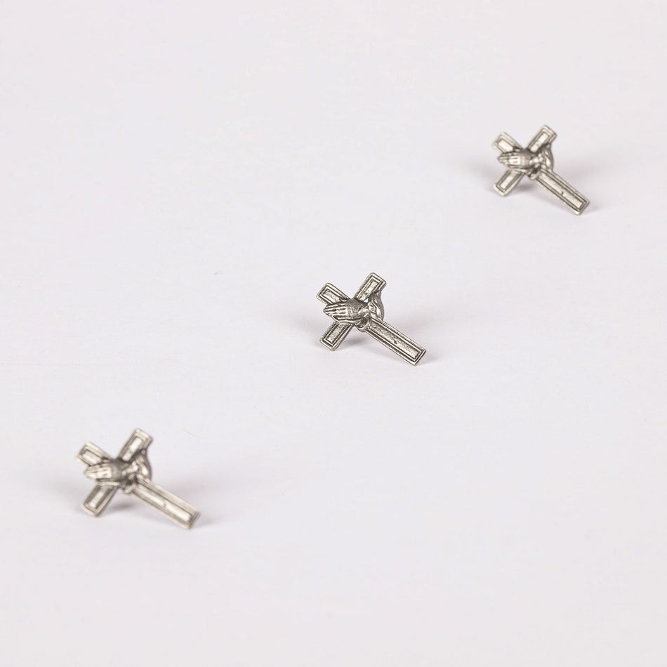 LAPEL PIN CROSS/PRAYING HAND PEWTER PK6