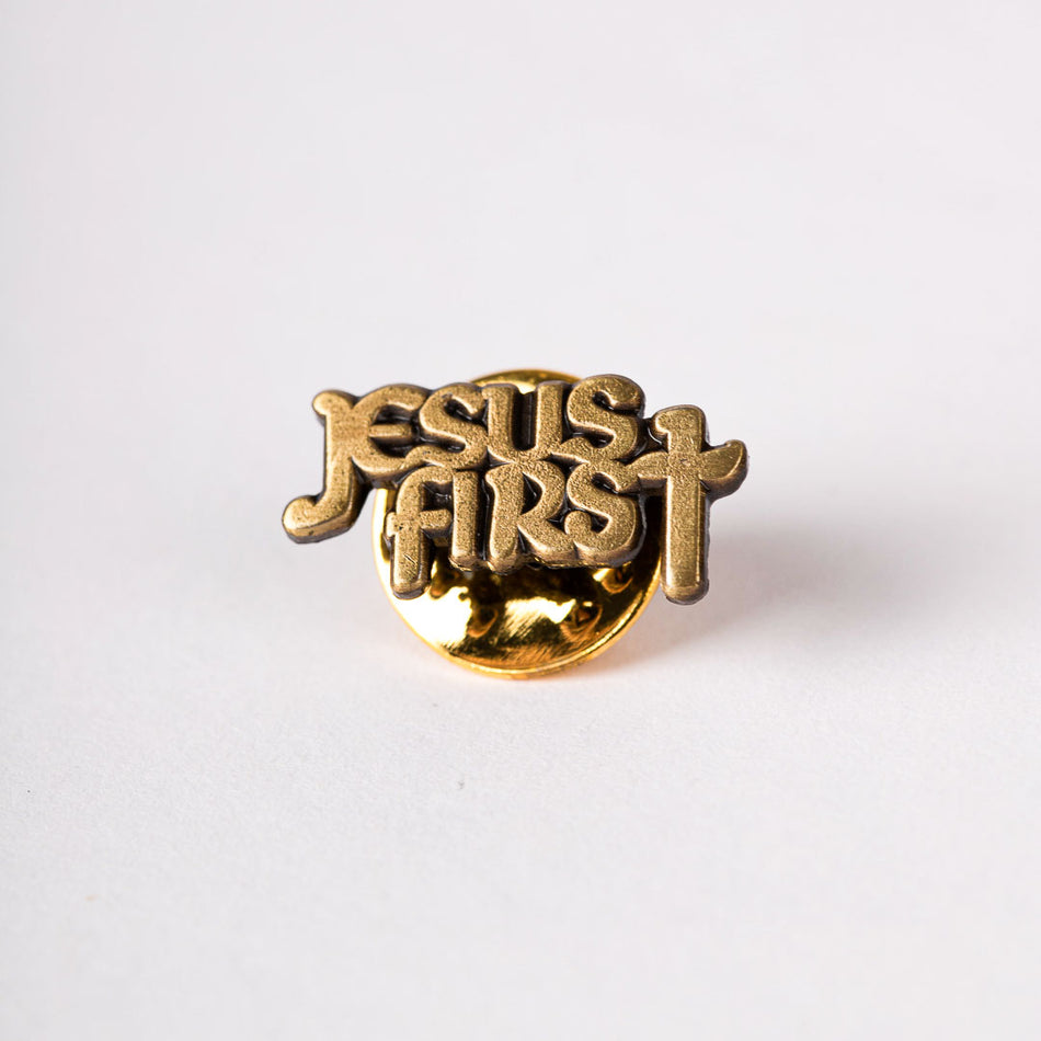 LAPEL PIN JESUS FIRST OXIDIZED GOLD PK6
