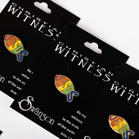 LAPEL PIN JESUS FISH RAINBOW PK6