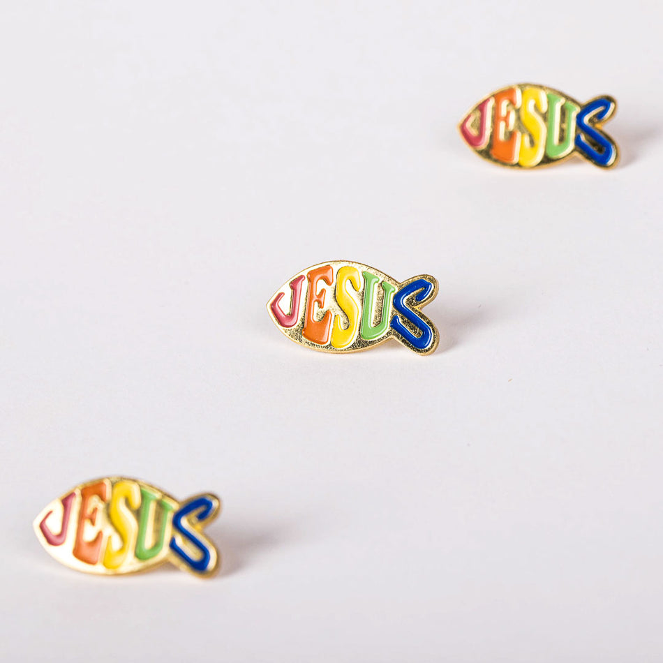 LAPEL PIN JESUS FISH RAINBOW PK6