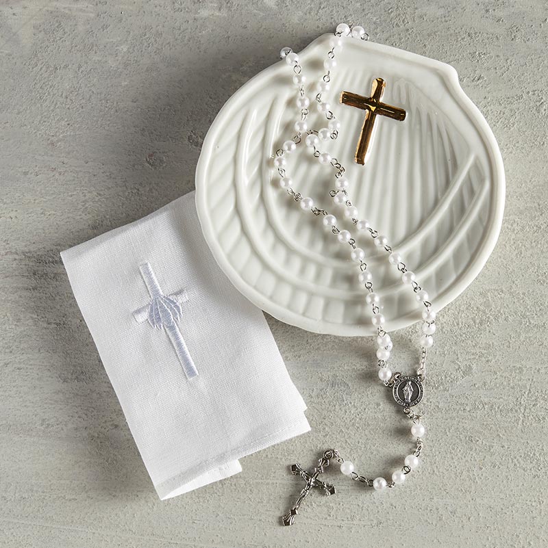 Embroidered Cross & Shell Baptismal Napkins - Pack of 4 by Christian Brands, product view 4