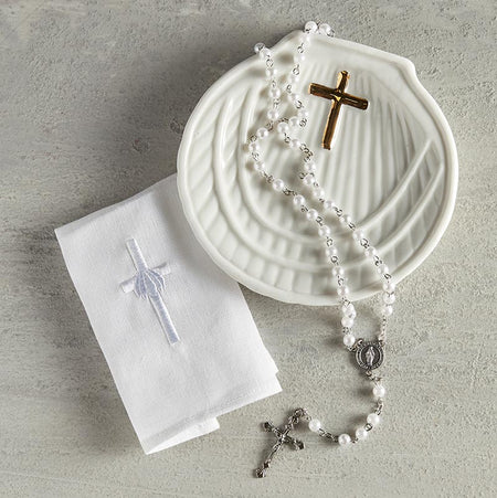 Embroidered Cross & Shell Baptismal Napkins - Pack of 4 by Christian Brands, product view 4
