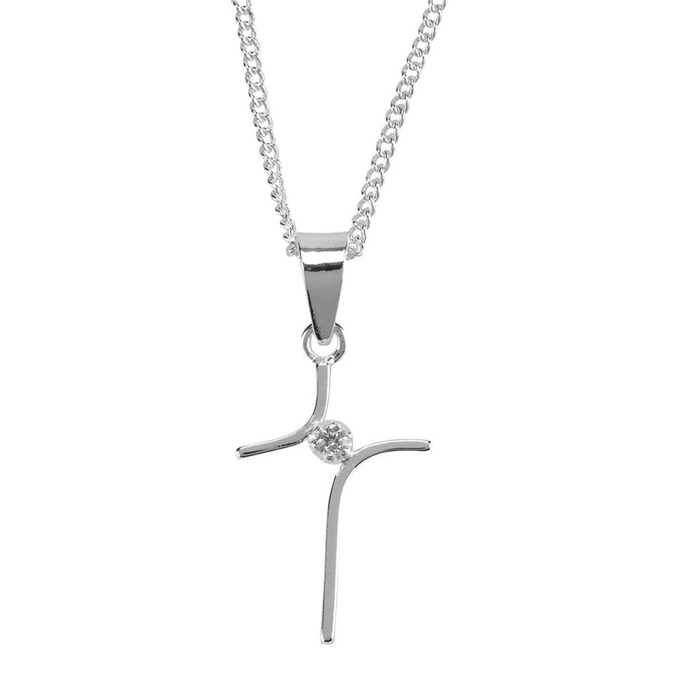 Silver Plated Cross with Jewel 16 inch Stainless Steel Pendant Necklace by Dicksons, product view 2