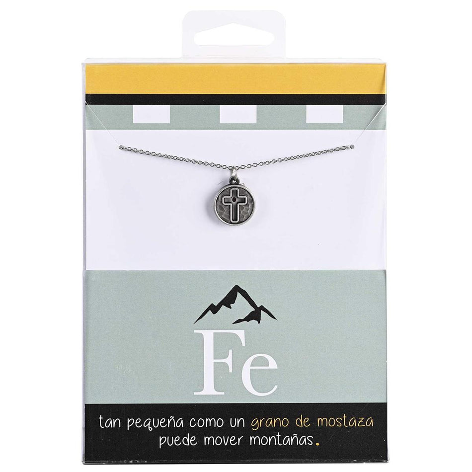 Fe Grano De Mostaza Brushed Silver Tone 18 Inch Stainless Steel Cross Pendant by Dicksons