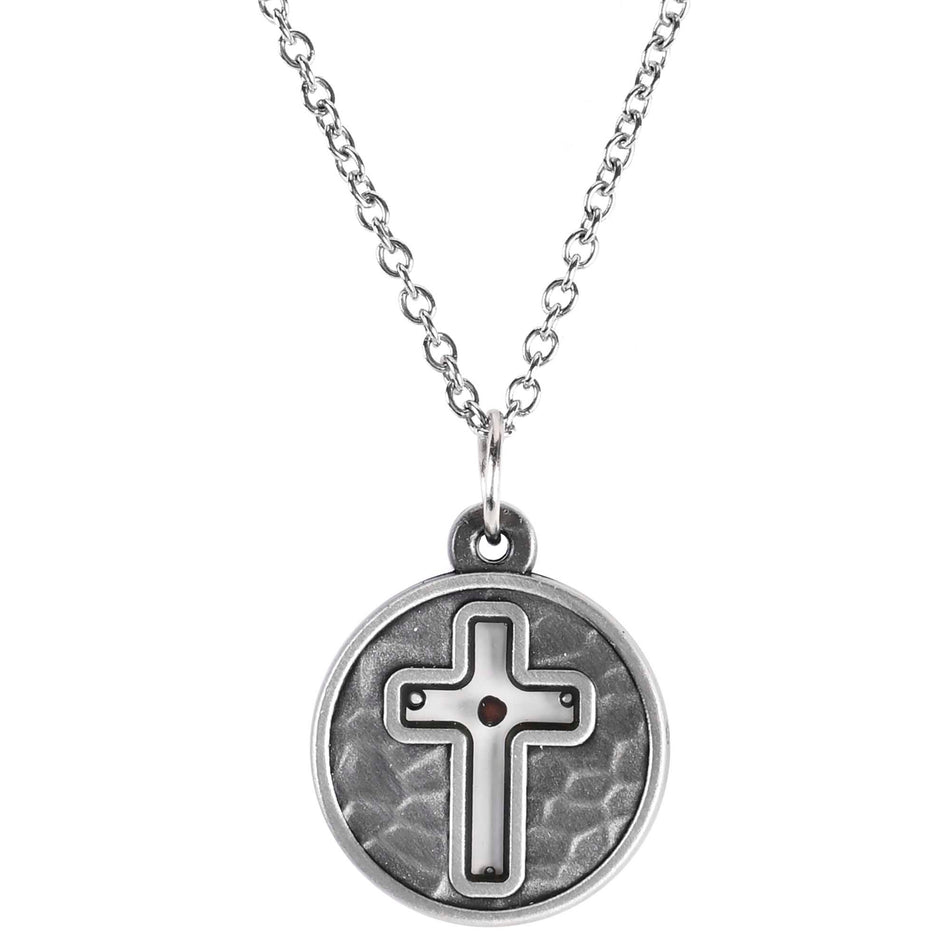Fe Grano De Mostaza Brushed Silver Tone 18 Inch Stainless Steel Cross Pendant by Dicksons, product view 2