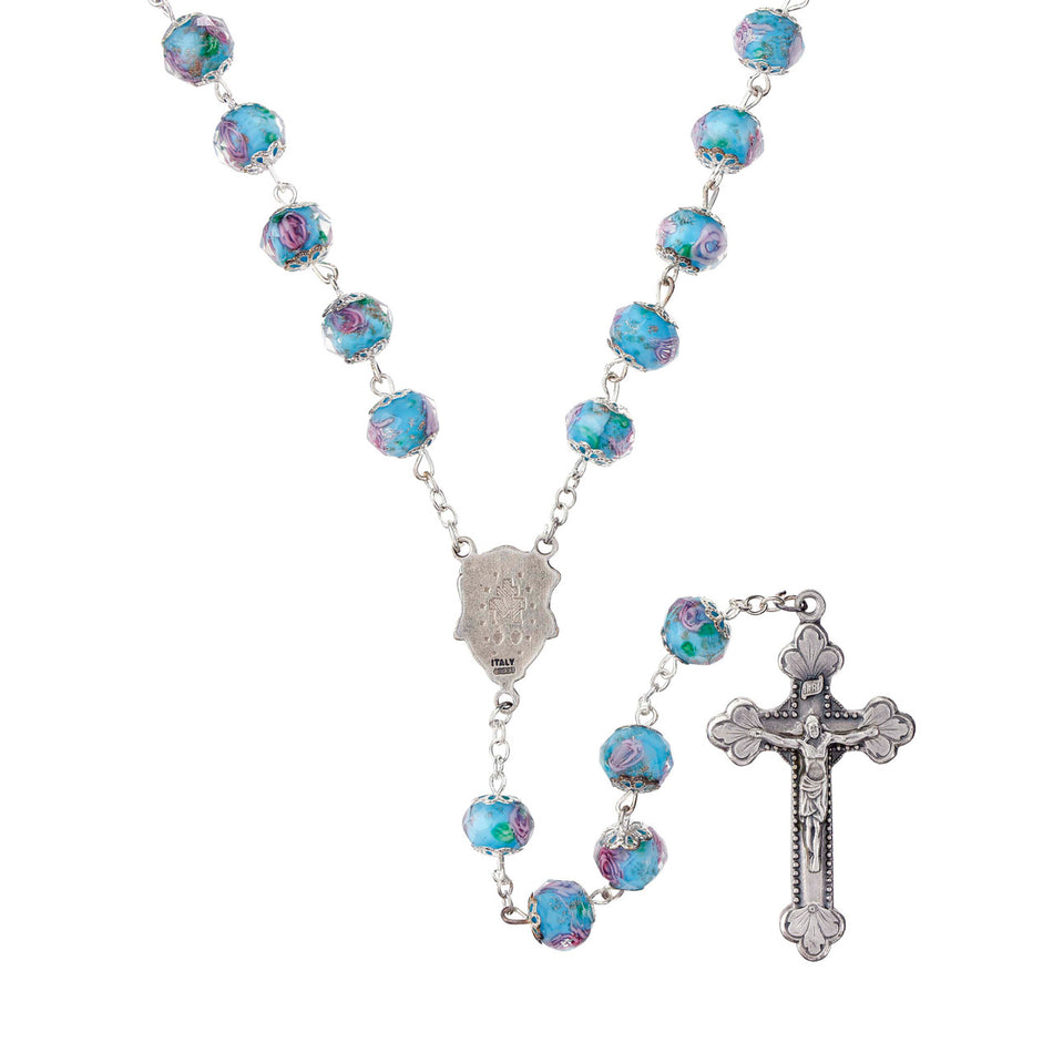 Hand Painted Rosary - Aqua