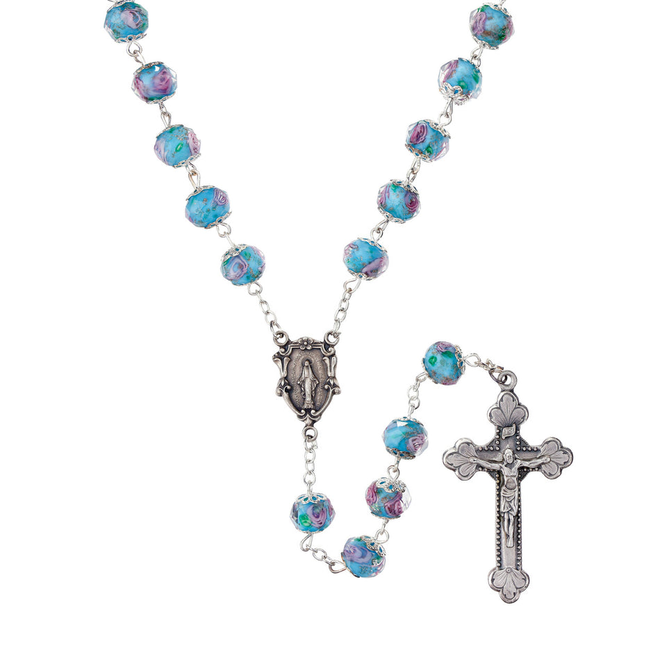 Hand Painted Rosary - Aqua