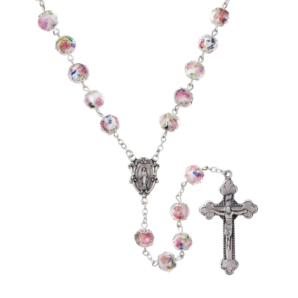 Hand Painted Rosary - White