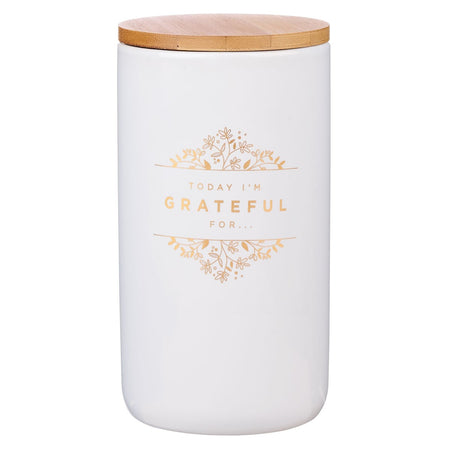 Grateful Gold and White Ceramic Gratitude Jar with Cards by Christian Art Gifts