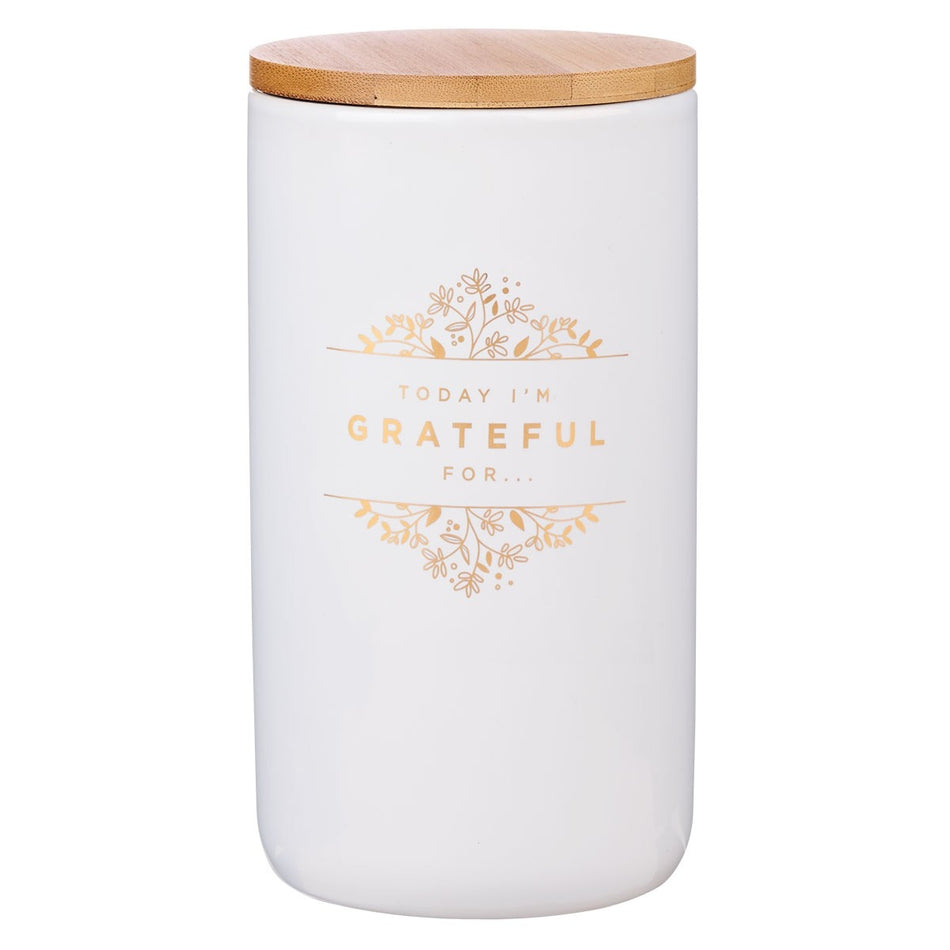 Grateful Gold and White Ceramic Gratitude Jar with Cards by Christian Art Gifts