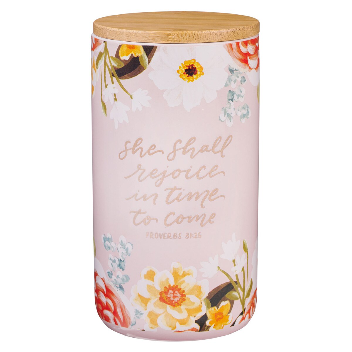 She Shall Rejoice Ceramic Gratitude Jar - Proverbs 31:25 by Christian Art Gifts