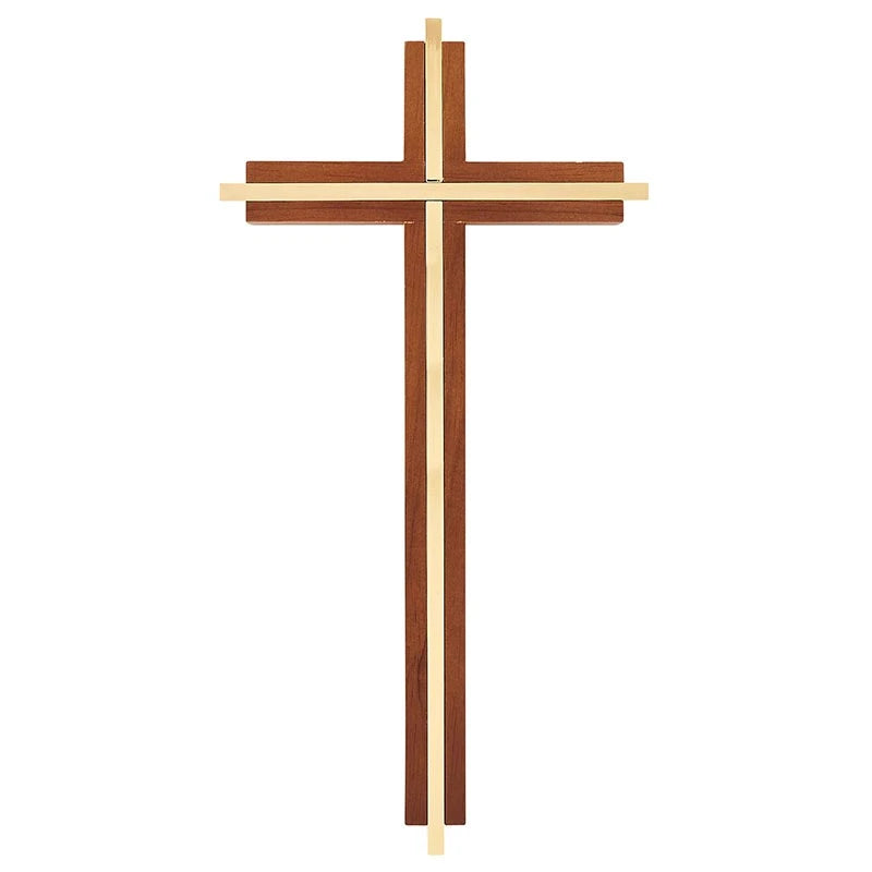 10" H Maple Hardwood Walnut Cross With Gold-Plated Inlay