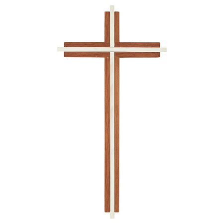 10" H Maple Hardwood Walnut Finish Cross With Nickel-Plated Inlay by Catholic Brands