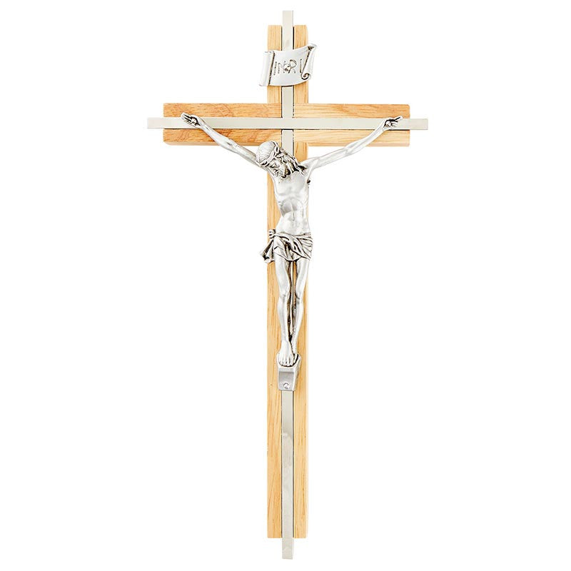 Oak Crucifix With Silver Inlay